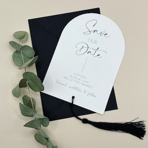 Borla guardar la fecha, guardar las tarjetas de fecha, rústico guardar la fecha, único guardar las fechas, invitación de boda minimalista, simple guardar la fecha