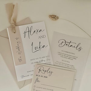 Elegante set di inviti di nozze minimalisti - Tema neutro boho / RSVP personalizzabile, dettagli e invito principale / Stampato e spedito