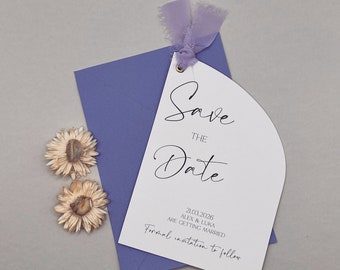 Lilac Save the Date, Save The Date Cards, Ribbon Save The Date, Unique Save The Dates, Minimalist Wedding Invitation, Simple Save The Date