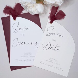 Burgundy Save the Date Card with Ribbon