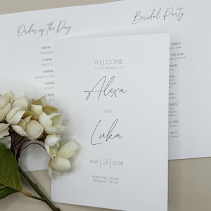Folleto de la Orden del Día, Orden del Servicio, Tarjeta de Información con Detalles del Día de la Boda, Cronología Personalizada, Página de Inserción de Invitación, Programa del Servicio