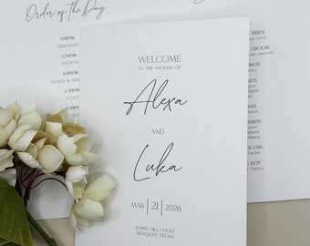 Folleto de orden del día, tarjeta de información detallada del día de la boda, cronograma personalizado, página de inserción de invitación, programa de servicio