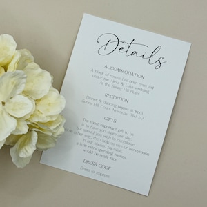 Hochzeitsdetails, Hochzeitsinformationskarte, moderne Hochzeit, einfache Karte
