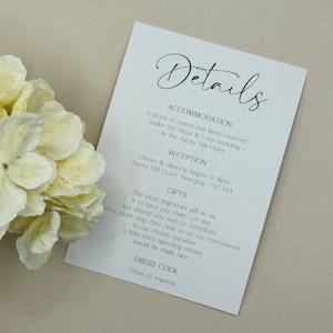 Vellum Wedding Details Card, Wedding Information Card, Modern Wedding, Simple Card