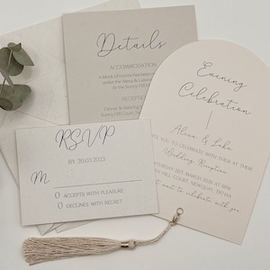 Arched Wedding Reception Invitation Set: Minimalist Stationery with Tassel