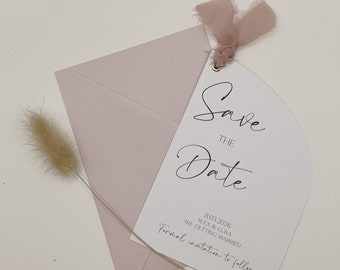 Blush Pink Save the Date, Ribbon Save The Date, Unique Save The Dates, Minimalist Wedding Invitation, Simple Save The Date