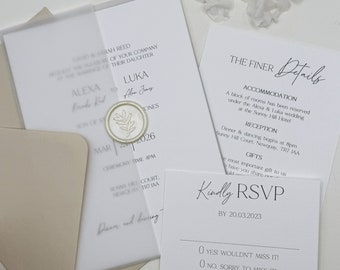 Traditional Invitation Set, Wax Seal Wedding Invite, Elegant Wedding Invitation, QR Code