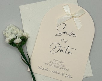 Nude Save The Date, Bow Save The Date, Unique Save The Date, Simple Save The Date, Winter Wedding