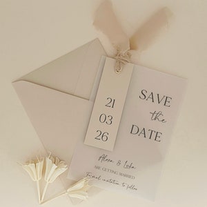Ribbon Save the Date, Vellum Save The Date Cards, Rustic Save The Date, Unique Save The Dates, Minimalist Wedding Invitation, Simple image 1