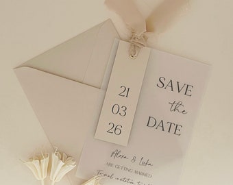 Ribbon Save the Date, Vellum Save The Date Cards, Rustic Save The Date, Unique Save The Dates, Minimalist Wedding Invitation, Simple