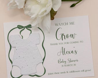 Babyparty Gastgeschenke • „Watch Me Grow“ Samenpapier Strampelanzug