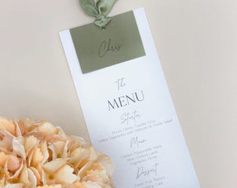 Personalized Wedding Menu: Sage Green Ribbon, Place Card