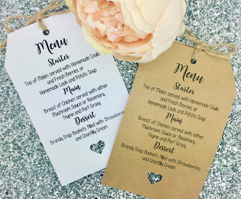 Tag Favour Guest Label Kraft// Napkin Ring Personalised Wedding MENU Card