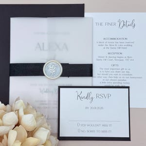Black & White Wedding Invitation, Wedding Invitations Set, Wedding Stationery Vellum Wrap, Wedding Invitation and Envelope, QR Code