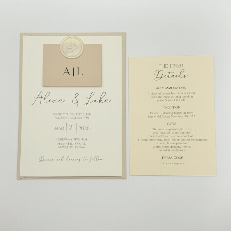 Neutral Wedding Invitation, Wedding Invitations Set, Wedding Stationary, Wedding Invitation and Envelope, QR Code image 4