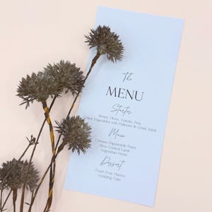Hochzeitsmenükarte - Modernes minimalistisches Empfangsmenü - Individuell gedrucktes Menü für den Hochzeitstisch