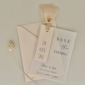 Band Save the Date, Pergament-Save-the-Date-Karten, rustikale Save-the-Date, einzigartige Save-the-Dates, minimalistische Hochzeitseinladung, schlicht Save The Evening