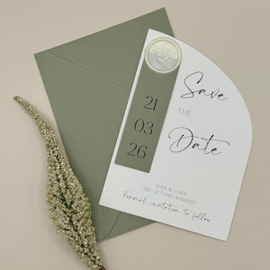 Groene save-the-date-save-the-date-kaarten, saliegroene save-the-date, unieke save-the-dates, eenvoudige save-the-date-kaarten