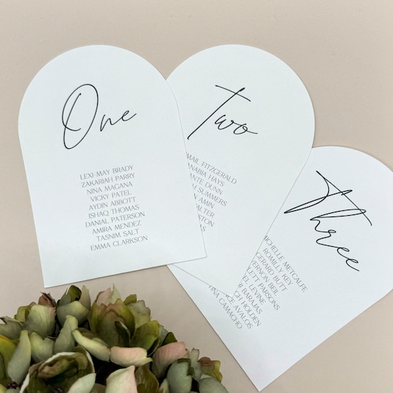 Wedding Table Plan Cards: Arched Seating Chart, Guest List