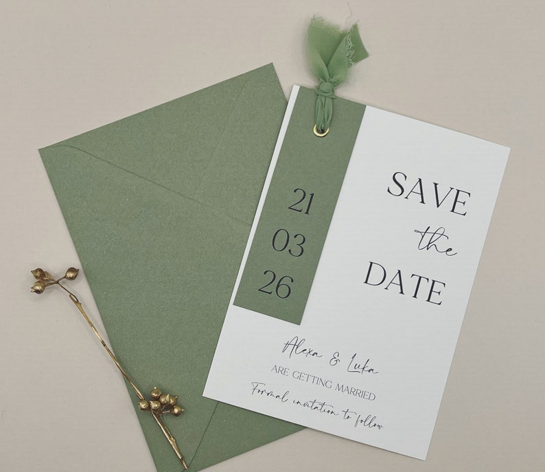 Sage Green Save the Date Ribbon Save the Date Cards Rustic Etsy UK