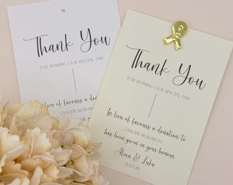 Cartões de Agradecimento de Casamento com Doação para Caridade • Cartão para Oferecer Lembrancinhas em Substituição