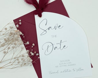 Burgundy Save the Date, Save The Date Cards, Ribbon Save The Date, Unique Save The Dates, Minimalist Wedding Invitation