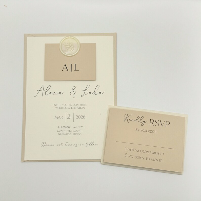 Neutral Wedding Invitation, Wedding Invitations Set, Wedding Stationary, Wedding Invitation and Envelope, QR Code image 5