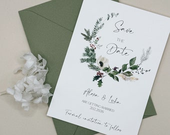 Winter Save The Date, Christmas Wedding Invitation, Rustic Wedding, Christmas Save The Date, Rustic Save The Date, Boho Save The Date