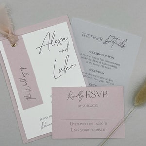 Blush Pink Wedding Invitation, Vellum Invitation Set, Ribbon Wedding Invite Bundle, Wedding Invitation and Envelope, QR Code