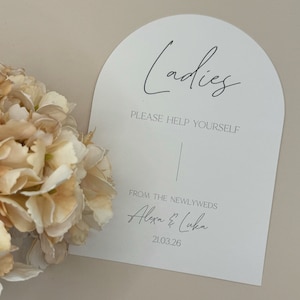 Personalized Ladies Toiletry Wedding Sign: Arched Printed Card