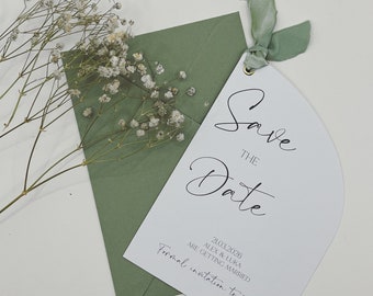 Green Save the Date, Save The Date Cards, Ribbon Save The Date, Unique Save The Dates, Minimalist Wedding Invitation, Simple Save The Date
