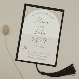 Neutrales Hochzeitseinladungsset, Bogeneinladung, Quasten-Hochzeitseinladungspaket, Hochzeitseinladung und Umschlag, QR-Code
