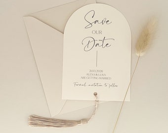 Tassel Save the Date Card: Arched Minimalist Wedding Invitation