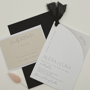 Hochzeitseinladungs-Set, Pergamenteinladung, Band-Hochzeitseinladungs-Set, Hochzeitseinladung und Umschlag, QR-Code, Schwarz Modern
