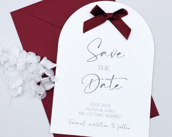 Burgundy Save The Date, Bow Save The Date, Unique Save The Date, Simple Save The Date, Winter Wedding