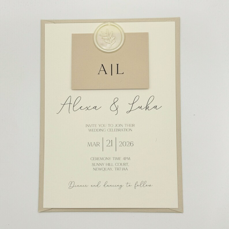 Neutral Wedding Invitation, Wedding Invitations Set, Wedding Stationary, Wedding Invitation and Envelope, QR Code image 3