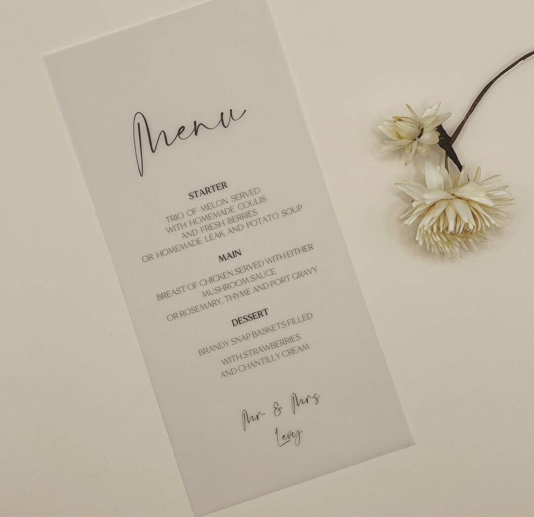 Vellum Wedding Menu Cards, Modern Wedding, Simple Card Etsy