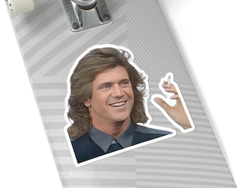 Vintage Mel Gibson Meme Sticker | 80s Mullet Pop Culture Decal