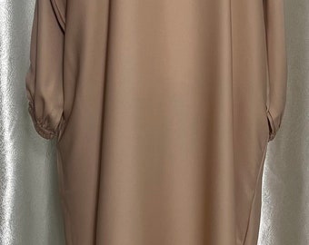 Cream Nida Closed/Slip On Abaya Dress | Matching Scarf | Side Pockets | Light Weight