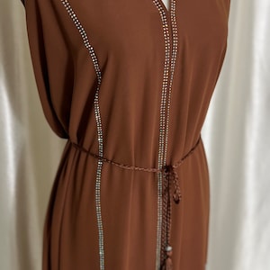 Dubai Style | Double Chiffon Open Abaya | Embellished Rhinestones | Brown