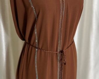 Dubai Style | Double Chiffon Open Abaya | Embellished Rhinestones | Brown