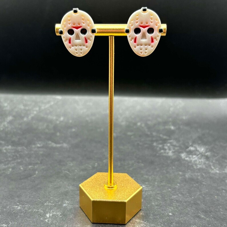 Hockey Mask Horror Stud Earrings Polymer Clay Slasher Jewelry Gift for