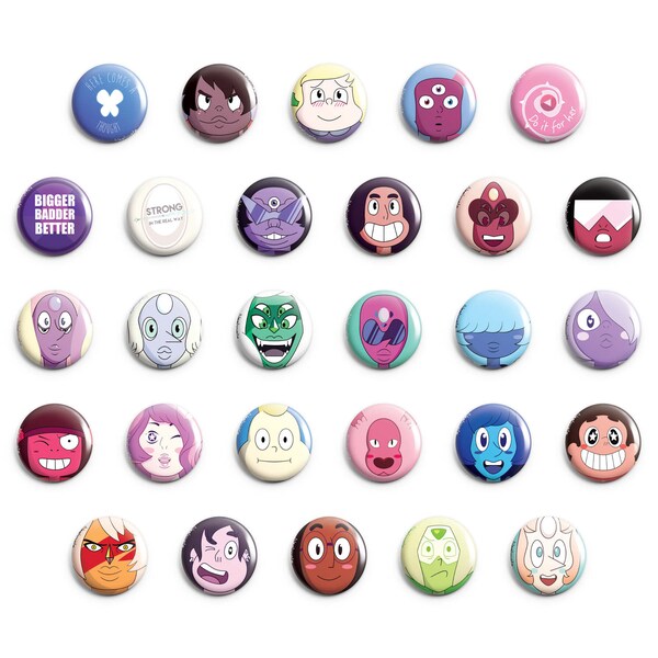 Steven Universe Pins 32 Designs (Steven, Garnet, Pearl, Amethyst, Rose, Connie, Lion, Lapis, Peridot, Greg, Onion, Ruby, and more!)
