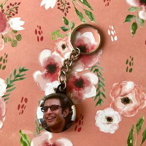Jurassic Park Inspired Ian Malcolm Keychain! / Dinosaur / Jeff Goldblum / Movie / Trendy Pieces / Keychain / Clip On / Silver Chain / Gifts
