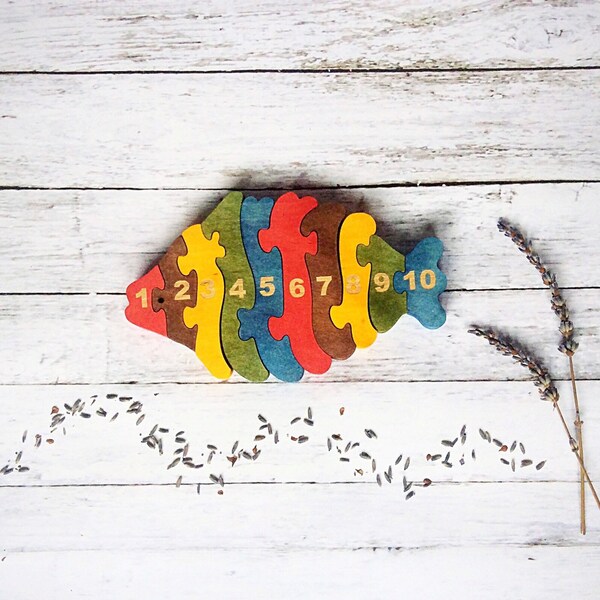 Wooden Fish Puzzle with Numbers - Educational Natural Toddler Gift - Montessori Toy for Toddler - Toy for Kids - Learning Toy - Christmas
