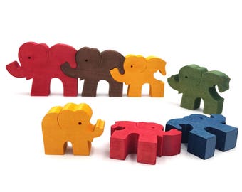 Jigsaw Elephants Puzzle - Educational Toy for Kids - Montessori Wooden Puzzle - Brain Teaser - Handmade Toy - Toddler Christmas Gift