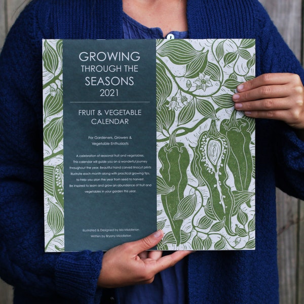 2021 Linocut Fruit & Vegetable Growing Calendar, Planting calendar with full page illustrations