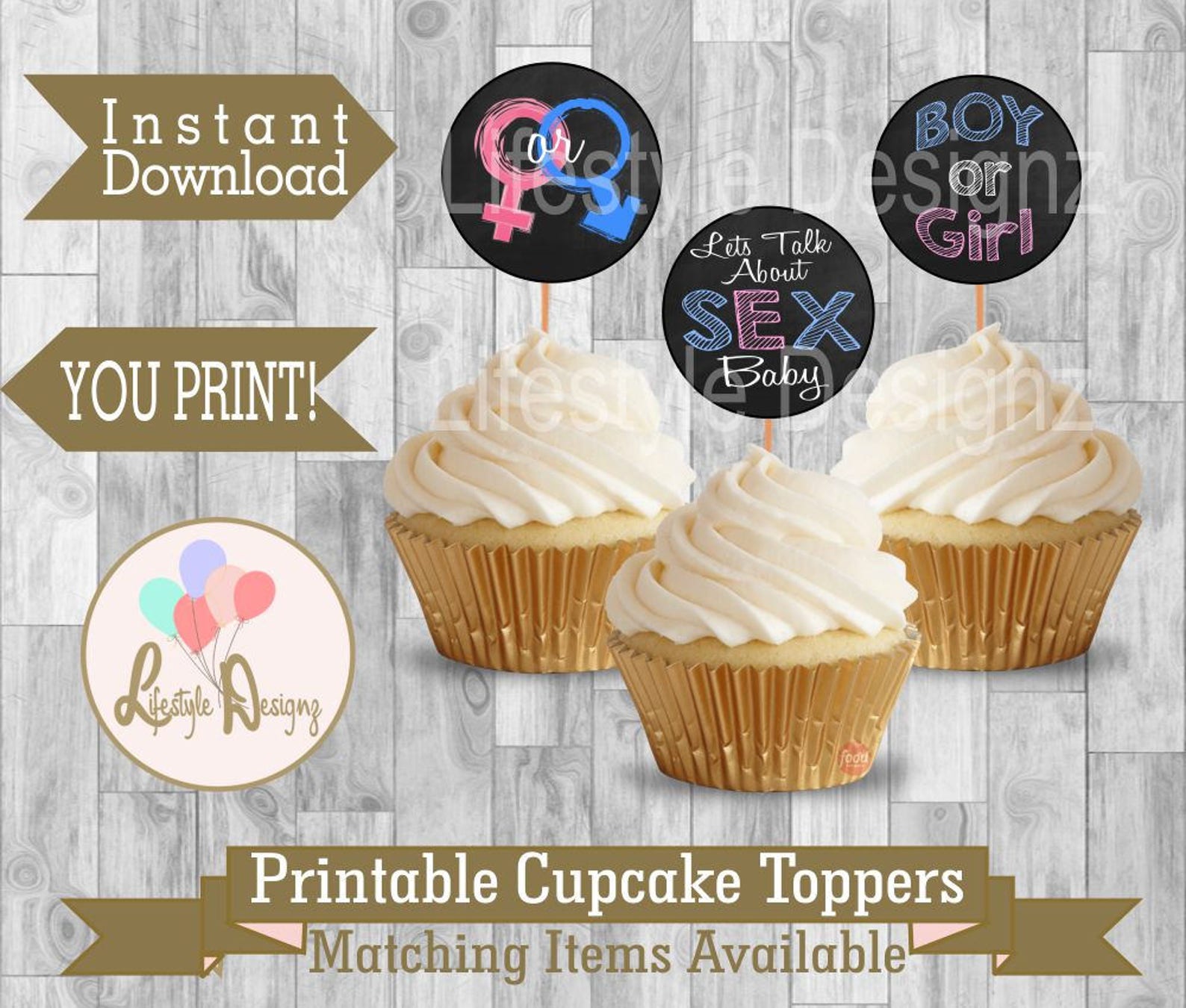 Gender Reveal Cupcake Toppers Printable Cupcake Toppers Etsy