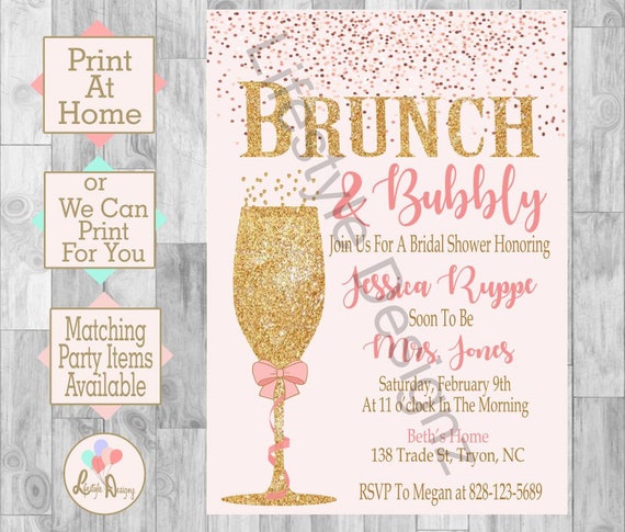 Brunch and Bubbly Inviation Pink and Gold Bridal Shower | Etsy