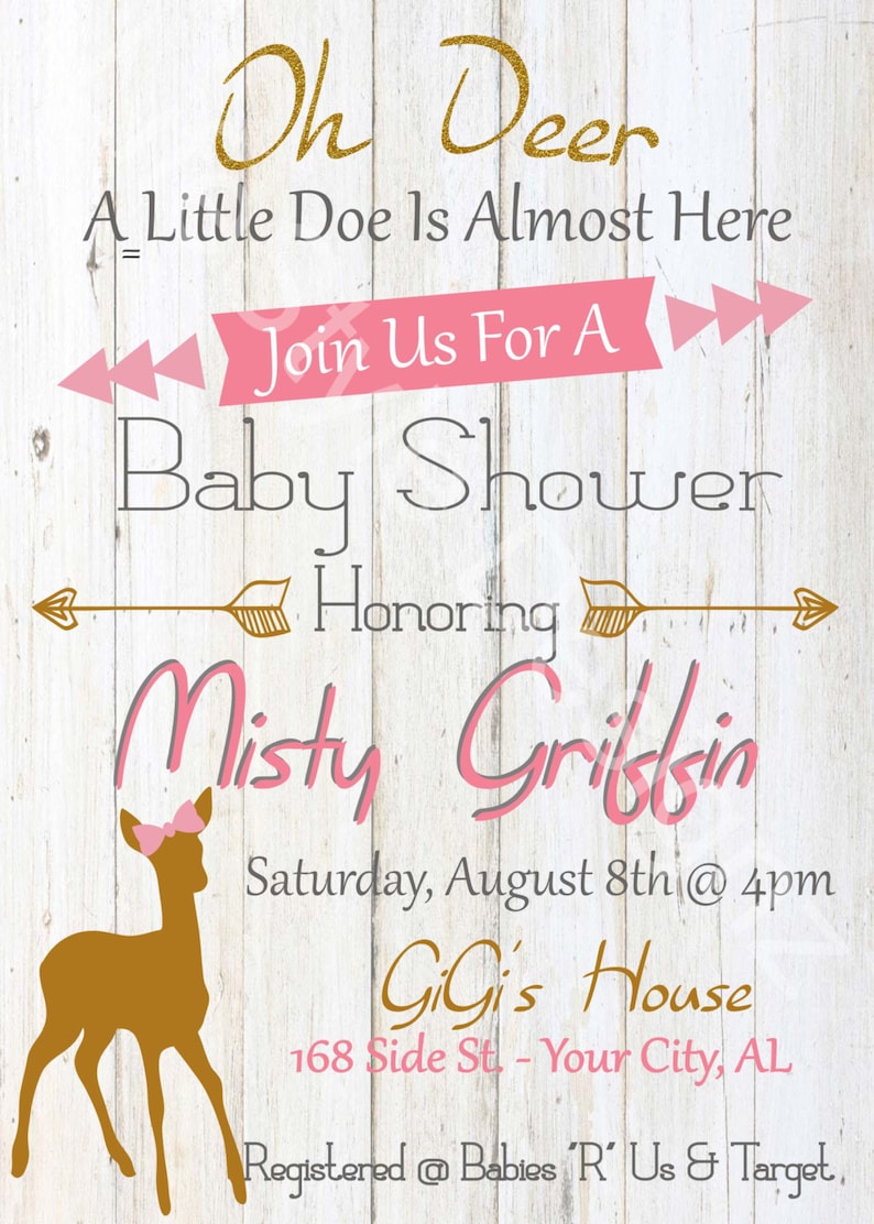 Oh Deer Baby Shower Invitation Baby Girl On The Way Deer Etsy